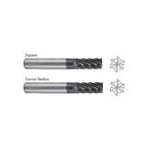SquareUGMH08,  Corner Radius UGMH09,  Carbide, 6 Flute Extended Reach V7 PLUS A  END MILLS OD (D1)3/4~1